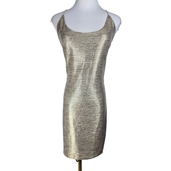 Alice + OliviaNelle Fitted Mini Dress Champagne Gold Metallic 12 NWT $275